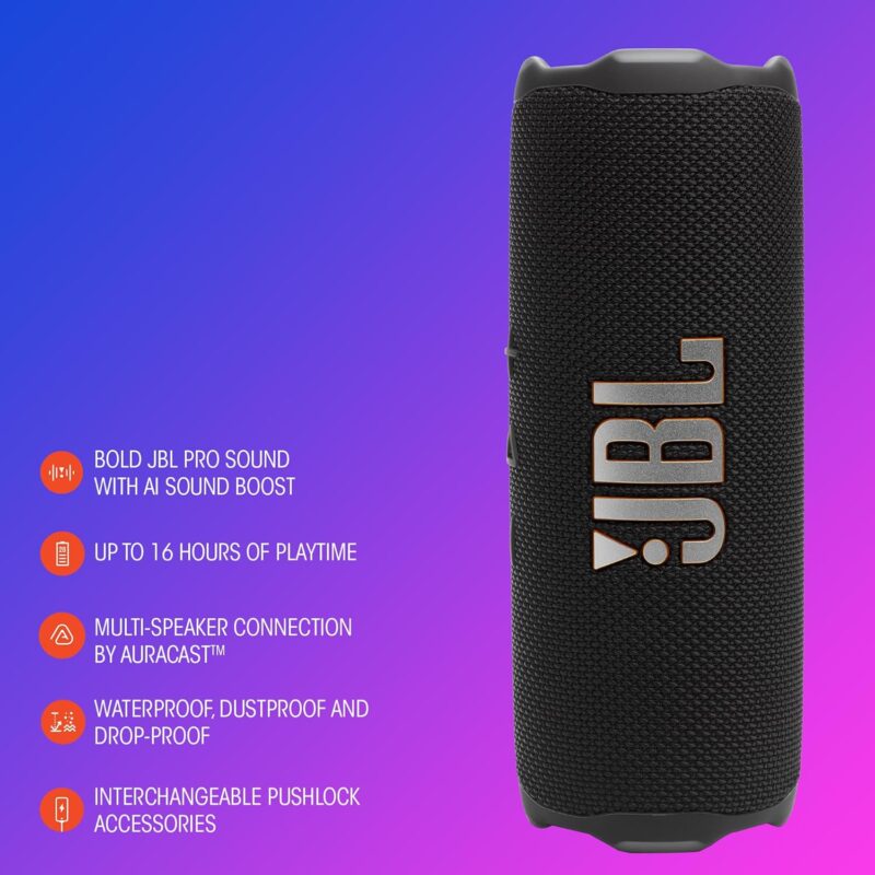 JBL FLIP 7 (Portable Waterproof and Drop-Proof Speaker, Bold Pro Sound with AI Sound Boost, 16Hrs of Playtime, and PushLock System)