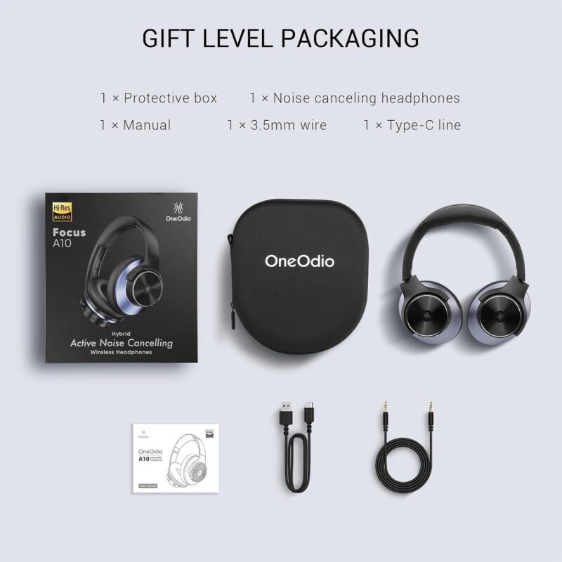 OneOdio Focus A10 (Hybrid Active Noise Cancelling Headphones, Hi-Res Audio, 50hrs Playtime with Speed Charge)