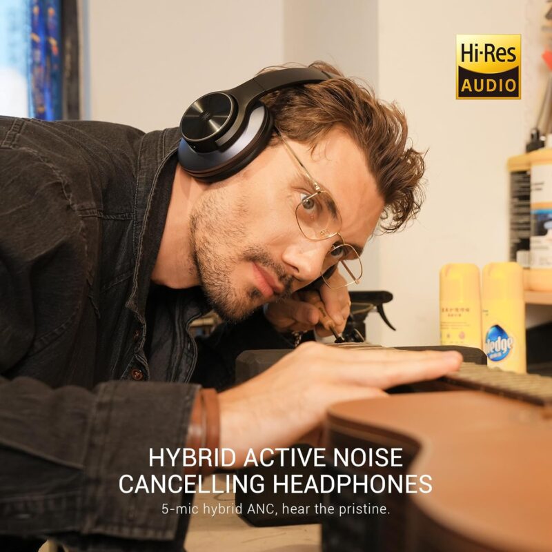 OneOdio Focus A10 (Hybrid Active Noise Cancelling Headphones, Hi-Res Audio, 50hrs Playtime with Speed Charge)