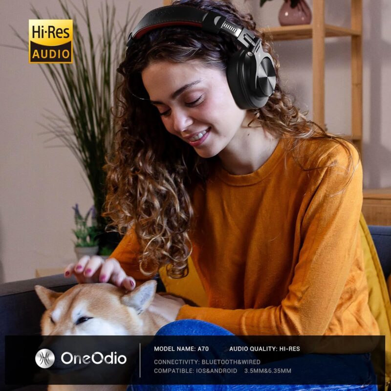 OneOdio Fusion A70 (Bluetooth Over Ear Headphones, Hi-Res, Built-in Mic, 3.5mm/6.35mm Wired Audio Jack for Studio Monitor & Mixing)