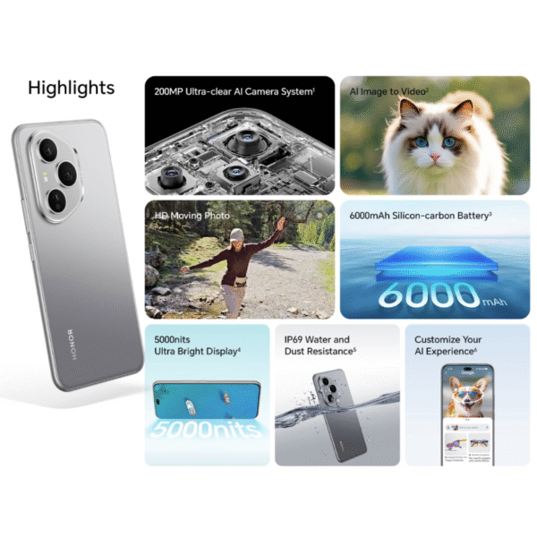 Honor 400 Pro 12GB/512GB (Snapdragon 8 Gen 3, 200MP AI Camera, Silicon Carbon Battery with 100W Charging Speed)