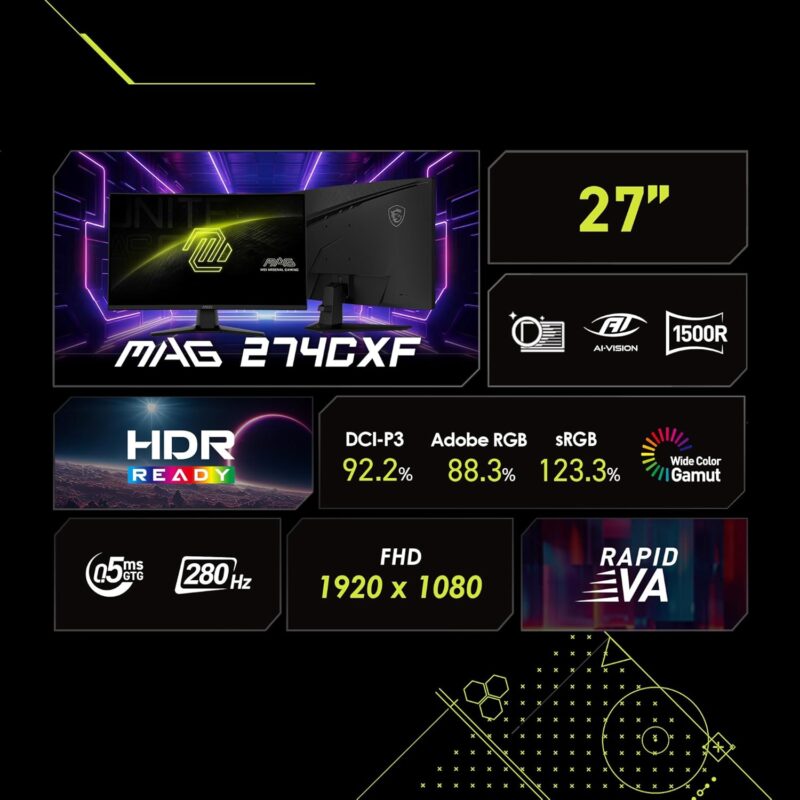 MSI MAG 274CXF (27-inch FullHD Curved Gaming Monitor, 0.5ms, 280Hz)