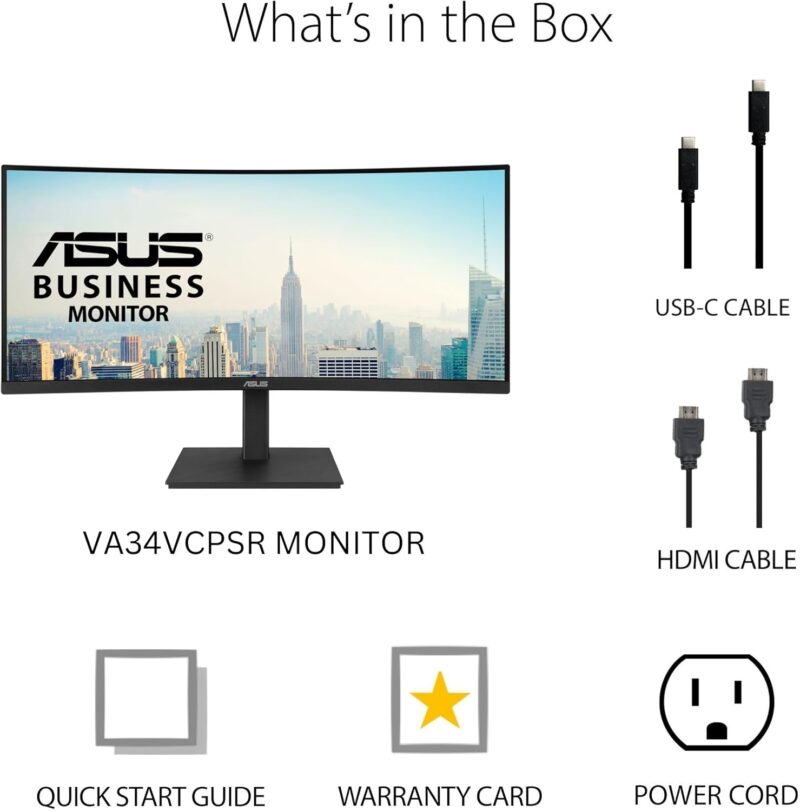 Asus VA34VCPSR  (34-inch WQHD Curved Monitor, 1500R, Flicker Free)