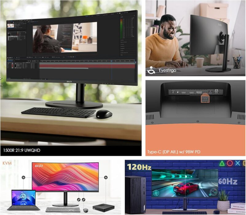 MSI MODERN MD342CQP (34-inch UWQHD Curved Monitor, EyeErgo, 120Hz Game Ready, KVM, PIP)