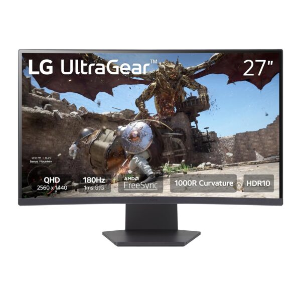 LG UltraGear 27GS60QC-B (27-inch QHD Gaming Monitor, 1ms, 180Hz, AMD FreeSync)