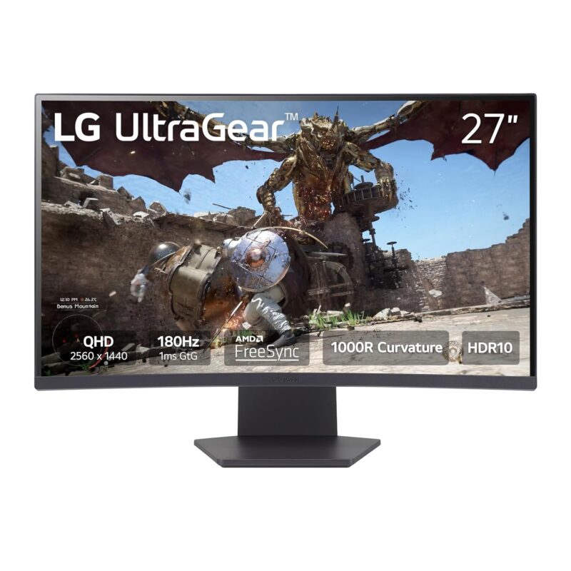 LG UltraGear 27GS60QC-B (27-inch QHD Gaming Monitor, 1ms, 180Hz, AMD FreeSync)
