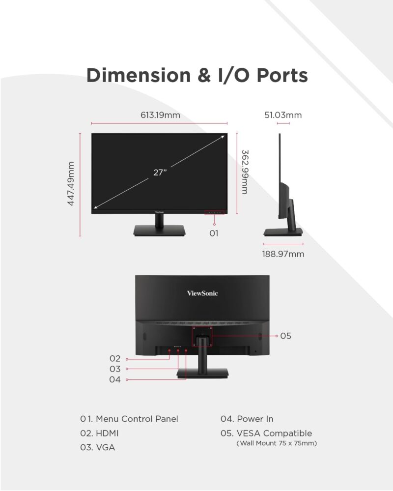 ViewSonic VA270-H (27-inch Full HD Monitor, 1ms Response Time, 100Hz)