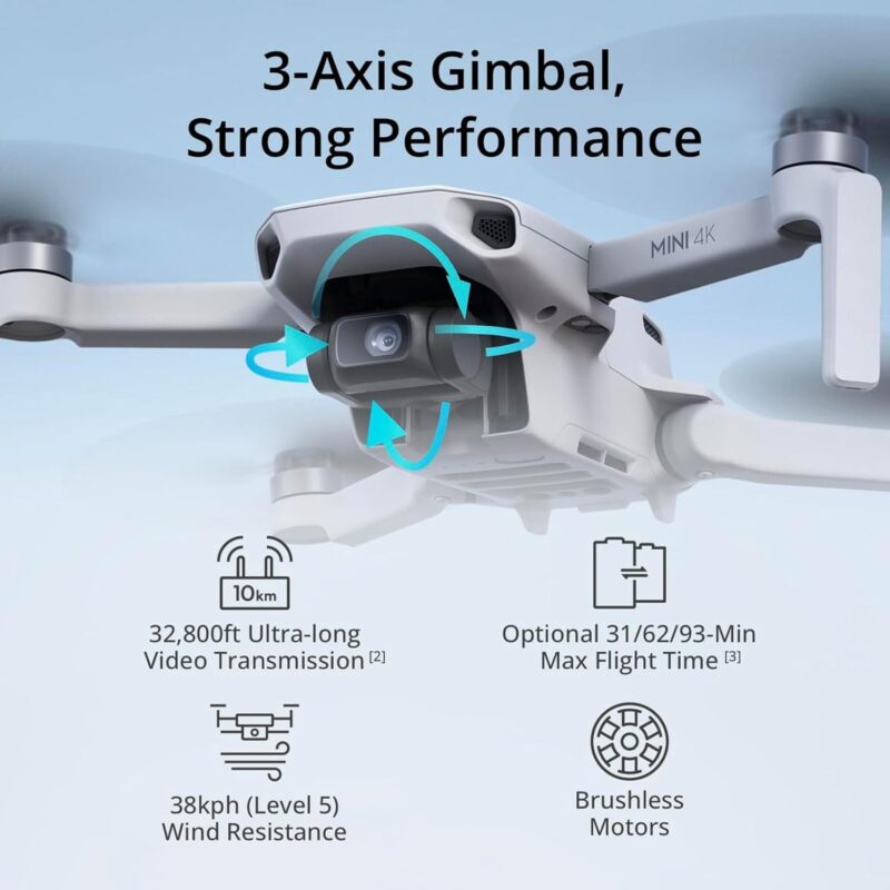 DJI Mini 4K Fly More Combo (4K UHD Drone Camera, Less than 249 g, 3-Axis Gimbal, 10km Video Transmission Range)