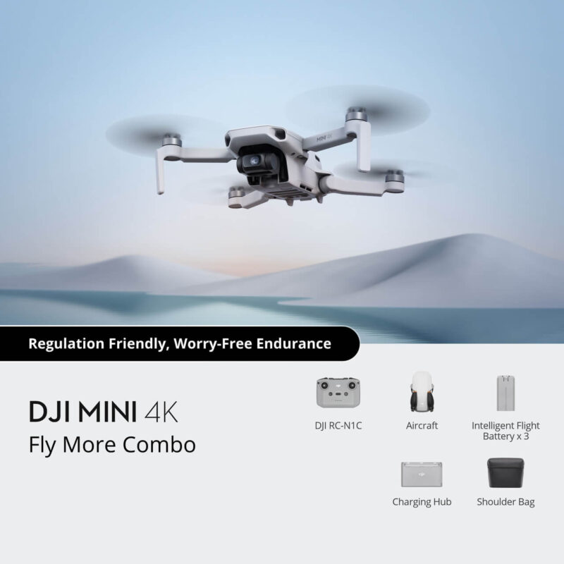 DJI Mini 4K Fly More Combo (4K UHD Drone Camera, Less than 249 g, 3-Axis Gimbal, 10km Video Transmission Range)