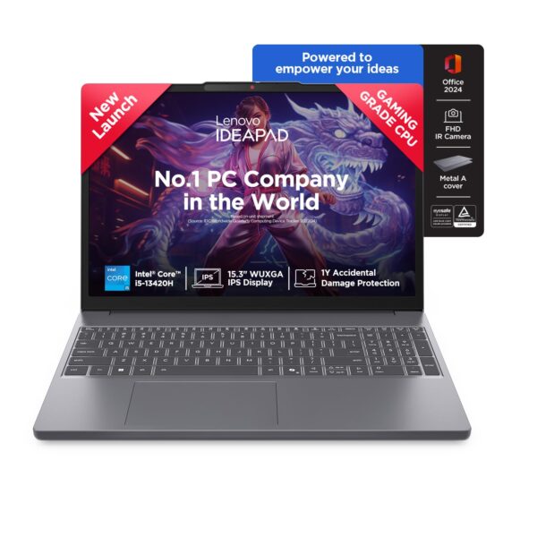 LENOVO IDEAPAD SLIM 3 15IRH10 83K100E6DP (2 YEARS WARRANTY) (Core I5-13420H, 512GB NVME/8GB DDR5+1 SLOT FREE, 15.3" WUXGA (1920x1200), INTEL, DOS /LUNA GREY)
