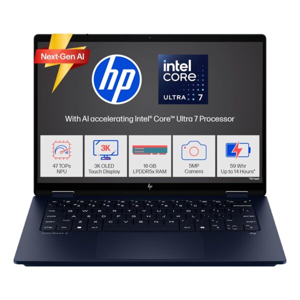 HP OMNIBOOK X FLIP 14-FM0023DX (Core Ultra 7 256V, 1TB NVME/16GB DDR5 ON BOARD, 14"FHD+ X360 TOUCHSCREEN, INTEL ARC 140V, WIN 11 / ATMOSPHERIC BLUE)